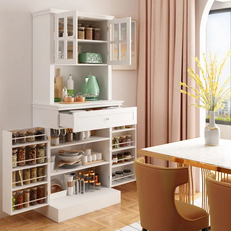 Buffet Vaisselier Meuble de Rangement de Cuisine Armoire Garde-Manger Buffet Blanc