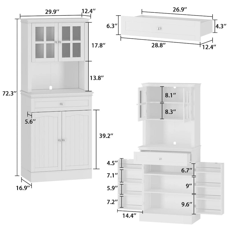 Buffet Vaisselier Meuble de Rangement de Cuisine Armoire Garde-Manger Buffet Blanc