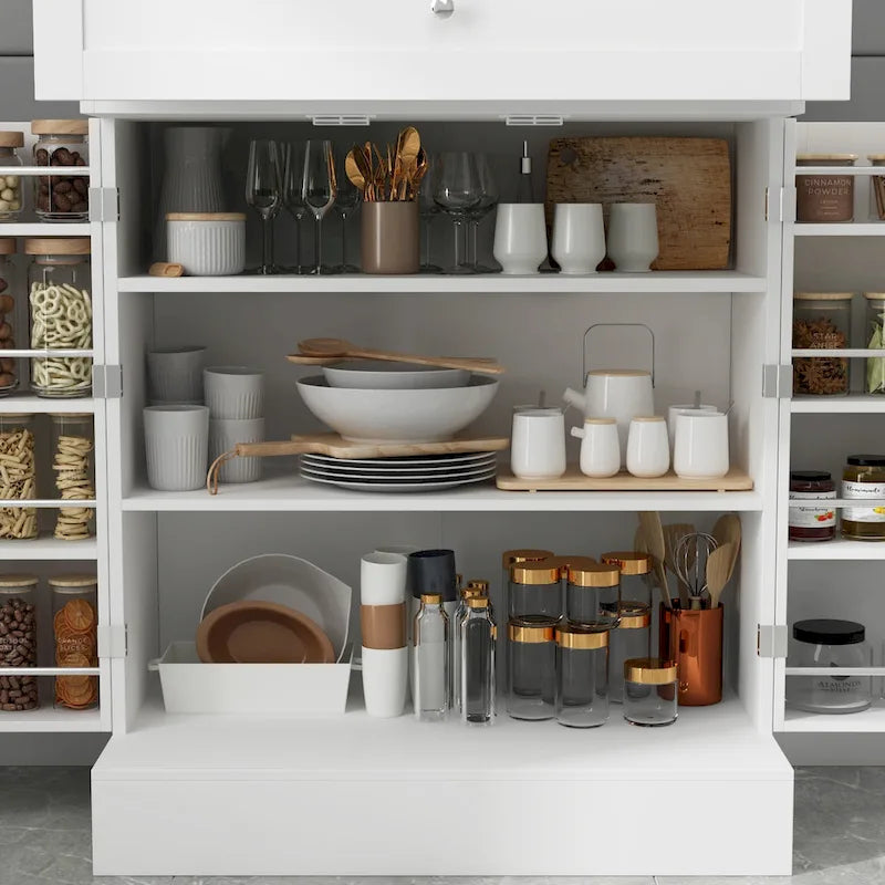 Buffet Vaisselier Meuble de Rangement de Cuisine Armoire Garde-Manger Buffet Blanc