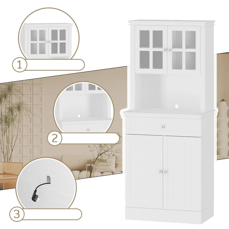 Buffet Vaisselier Meuble de Rangement de Cuisine Armoire Garde-Manger Buffet Blanc