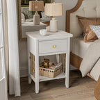 Table d'appoint blanche vieillie avec tiroir