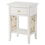 Table d'appoint blanche vieillie avec tiroir