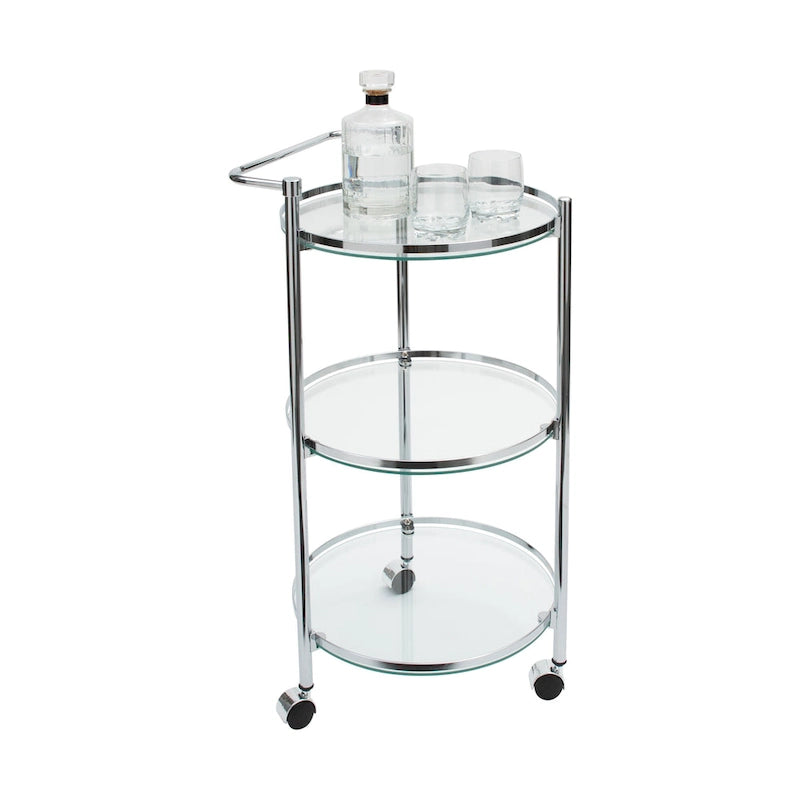 Desserte roulante en verre trempé circulaire