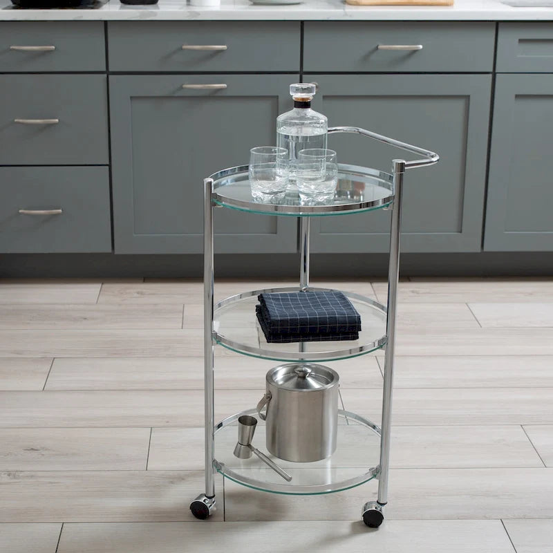 Desserte roulante en verre trempé circulaire