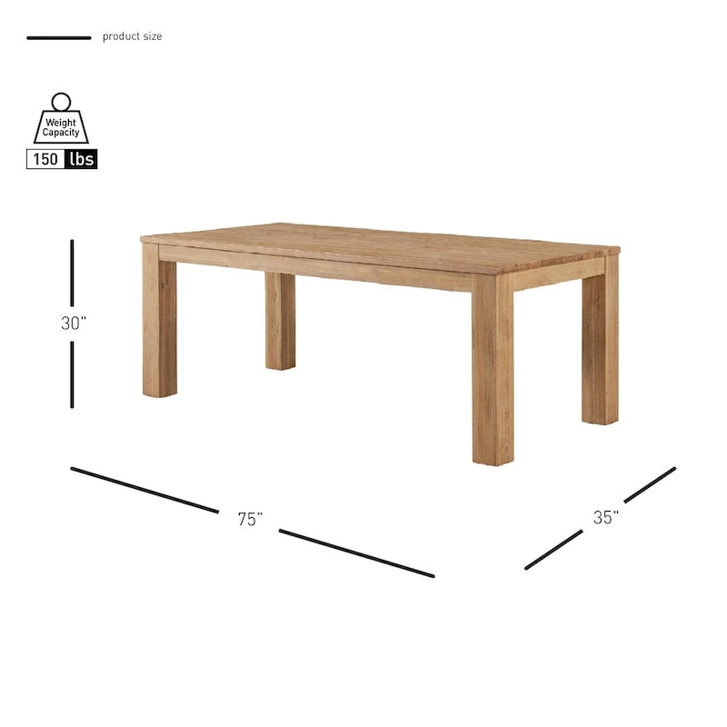 Table à manger rectangulaire de 75 pouces avec pieds carrés