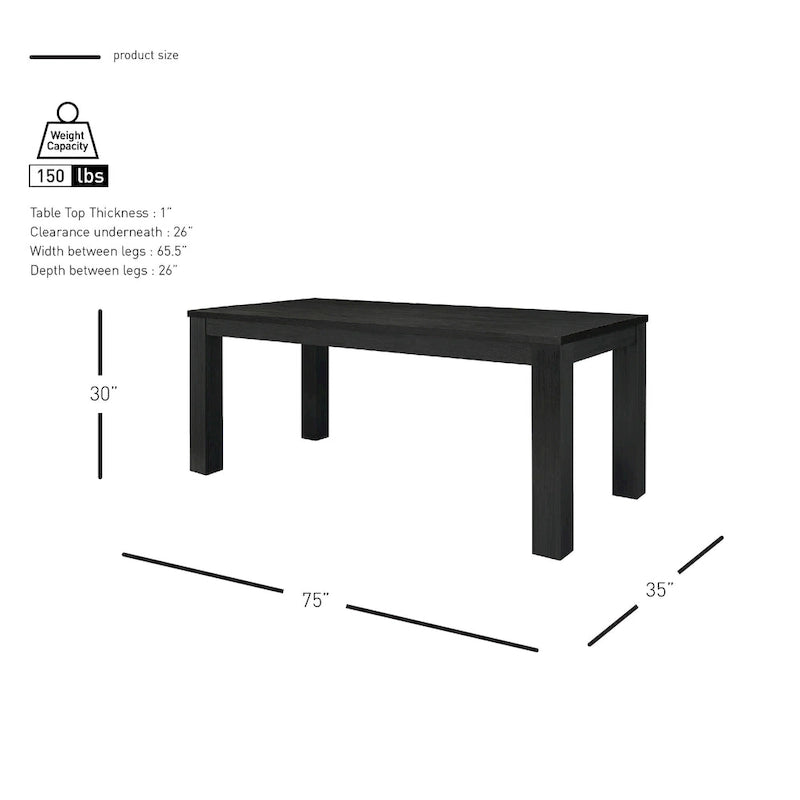 Table à manger rectangulaire de 75 pouces avec pieds carrés