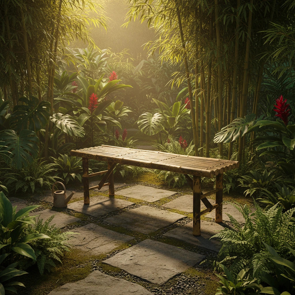 Handmade 4' Japanese-style Dark Bamboo Folding Bench - 47.00W x 14.00D x 15.75H