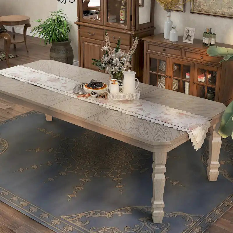 Table à manger extensible en bois blanc de 100 pouces