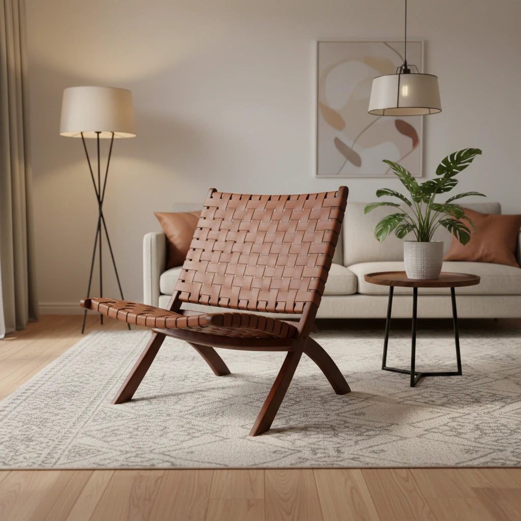 StyleCraft Brown Basket Weave Leather Lounge Chair