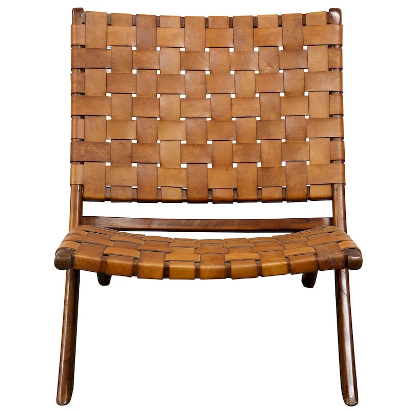 Fauteuil en cuir tressé marron