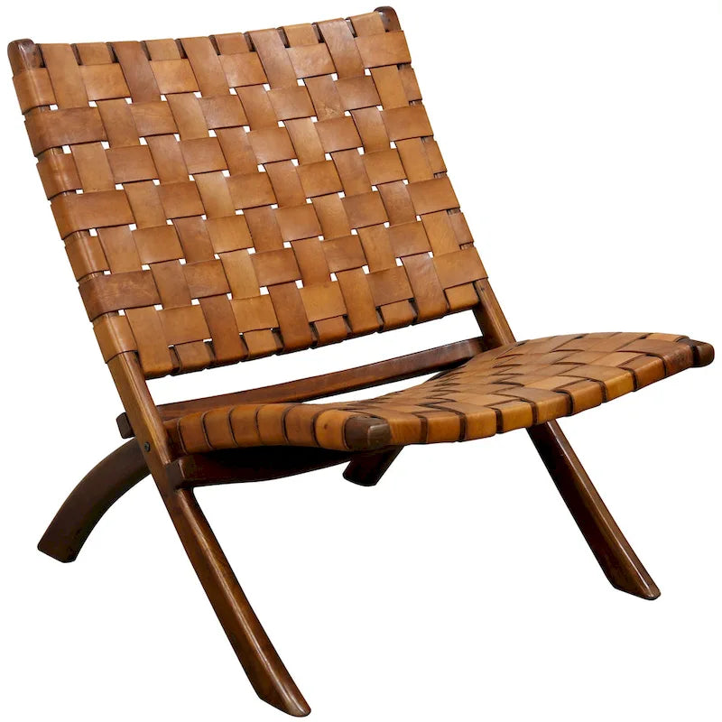 Fauteuil en cuir tressé marron