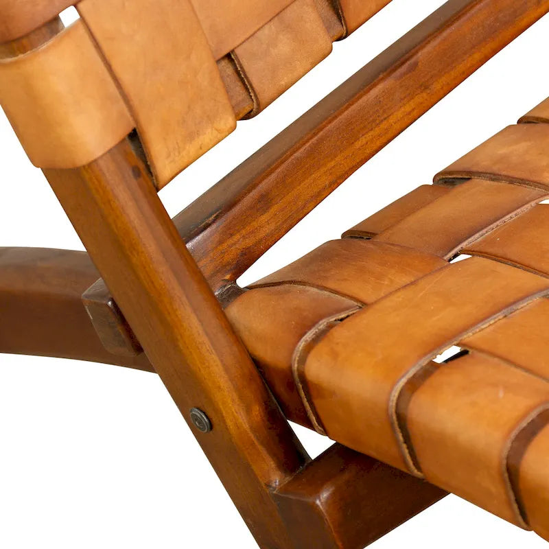 Fauteuil en cuir tressé marron