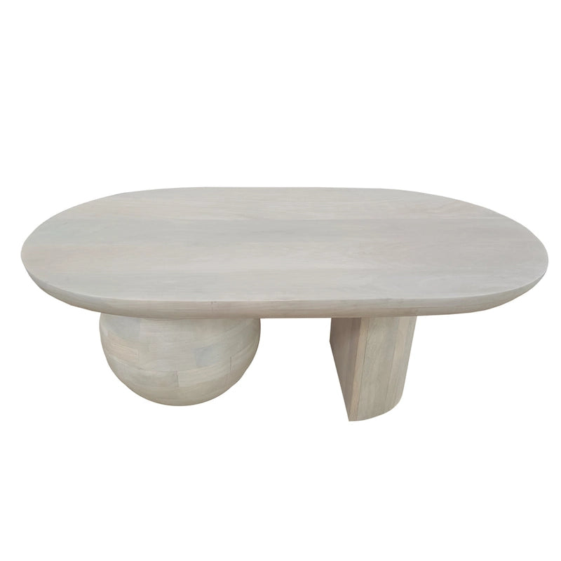 Table basse de 38 pouces, plateau oblong en bois de manguier avec pied boule moderne