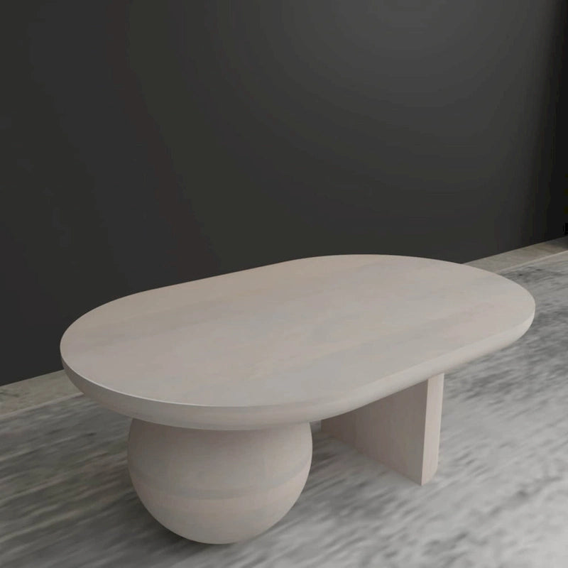 Table basse de 38 pouces, plateau oblong en bois de manguier avec pied boule moderne