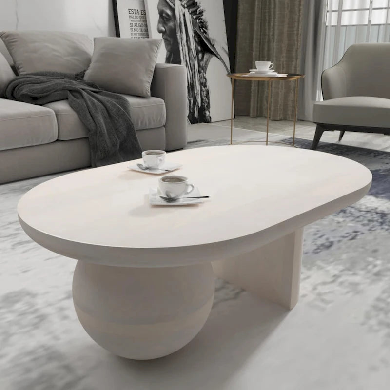 Table basse de 38 pouces, plateau oblong en bois de manguier avec pied boule moderne