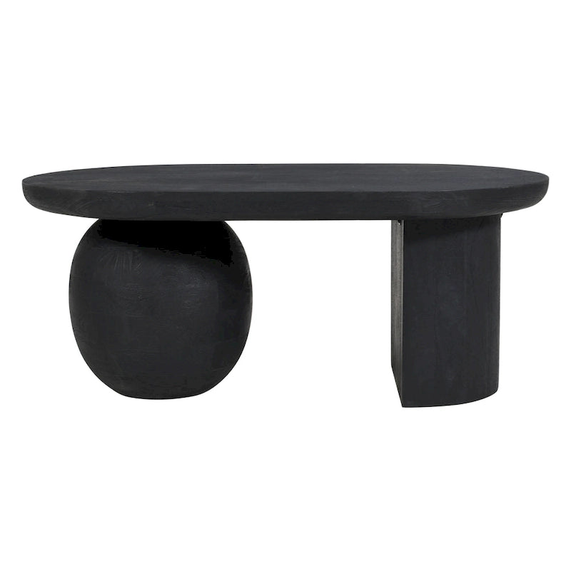 Table basse de 38 pouces, plateau oblong en bois de manguier avec pied boule moderne
