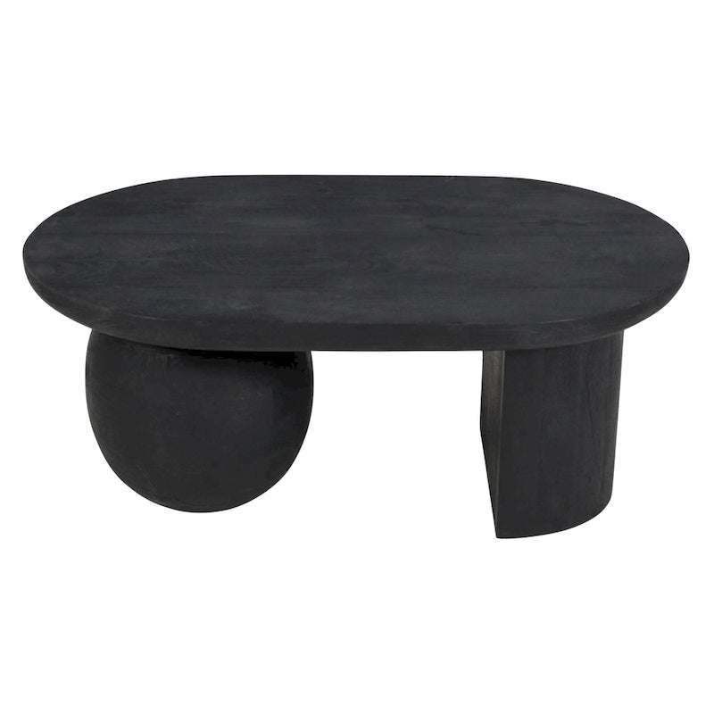 Table basse de 38 pouces, plateau oblong en bois de manguier avec pied boule moderne