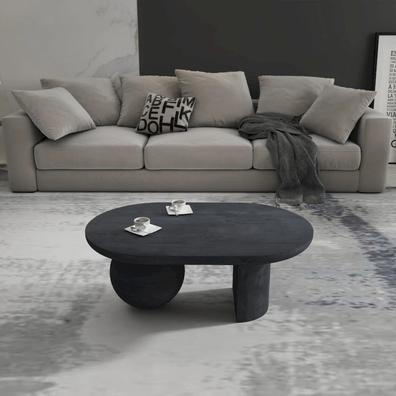 Table basse de 38 pouces, plateau oblong en bois de manguier avec pied boule moderne