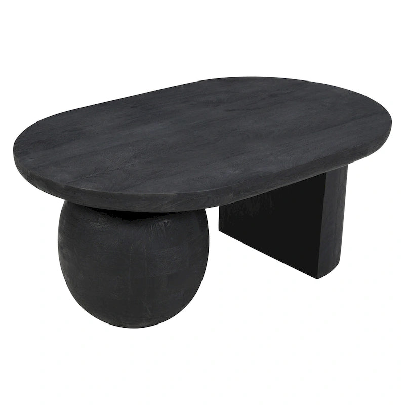 Table basse de 38 pouces, plateau oblong en bois de manguier avec pied boule moderne