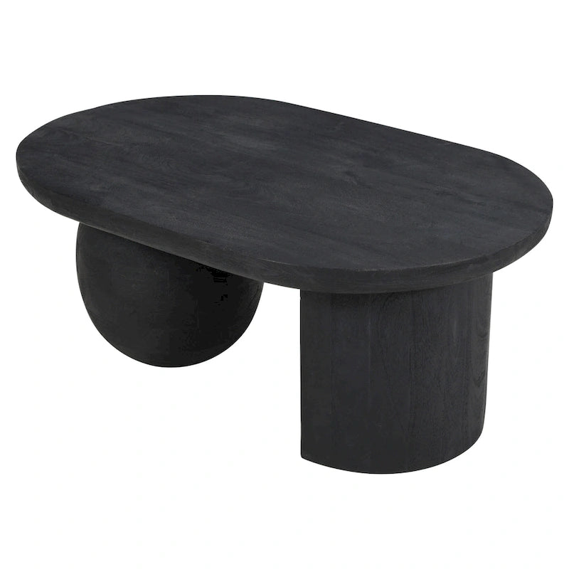 Table basse de 38 pouces, plateau oblong en bois de manguier avec pied boule moderne