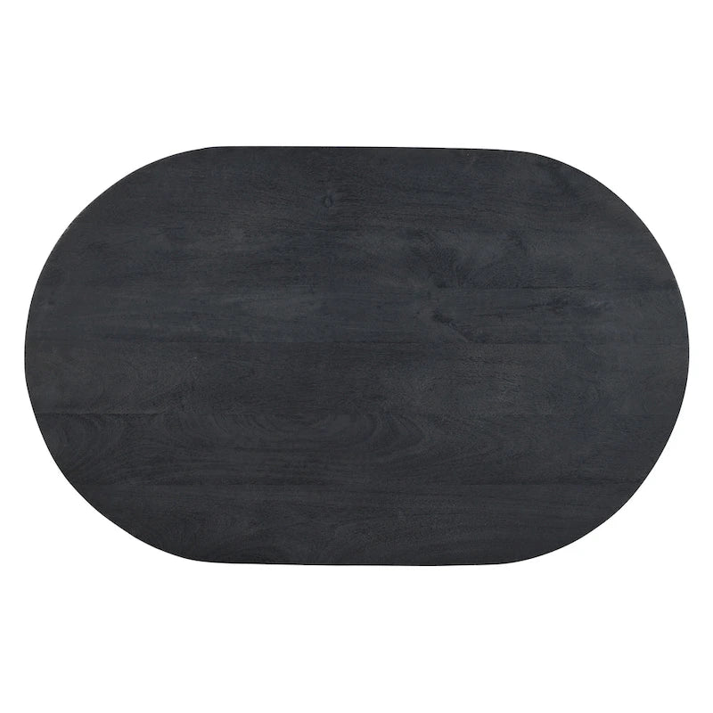 Table basse de 38 pouces, plateau oblong en bois de manguier avec pied boule moderne