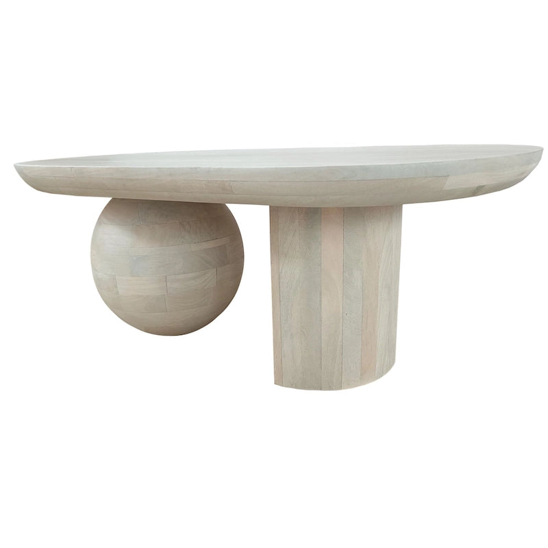 Table basse de 38 pouces, plateau oblong en bois de manguier avec pied boule moderne