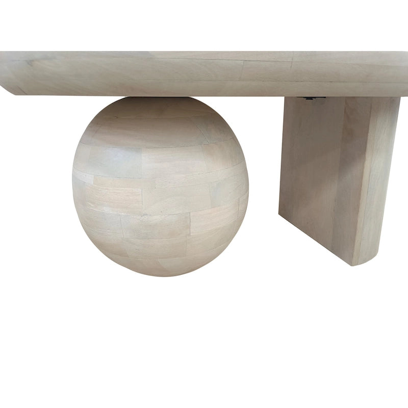 Table basse de 38 pouces, plateau oblong en bois de manguier avec pied boule moderne