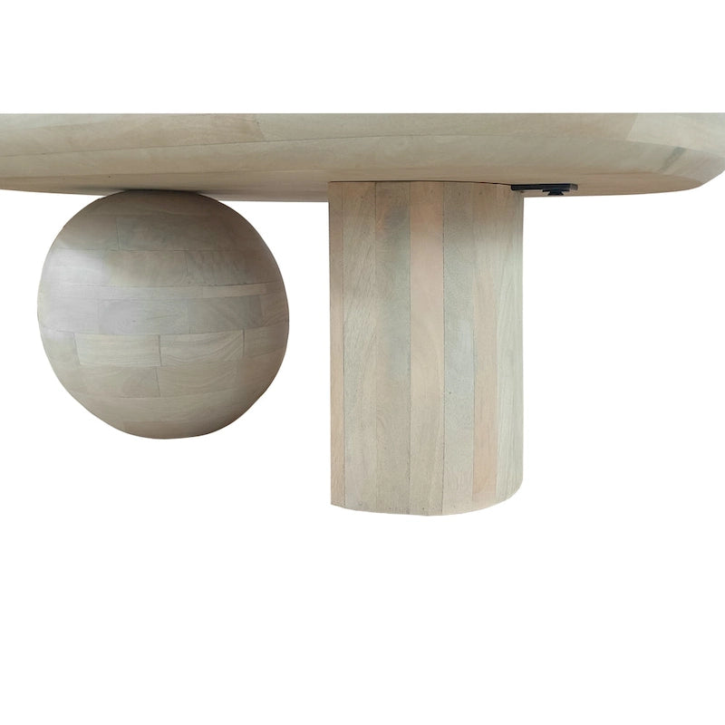 Table basse de 38 pouces, plateau oblong en bois de manguier avec pied boule moderne