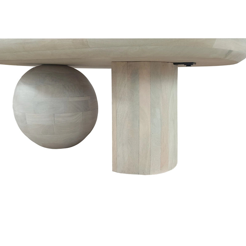 Table basse de 38 pouces, plateau oblong en bois de manguier avec pied boule moderne