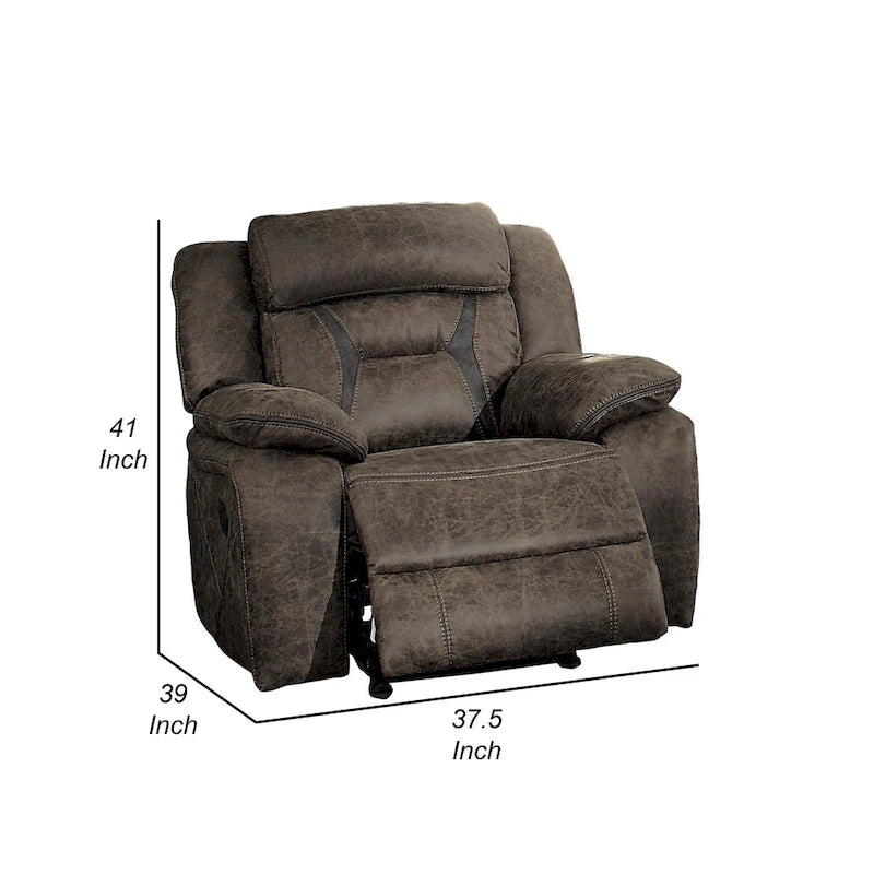 Fauteuil inclinable planeur manuel 39 pouces, microfibre marron, bois massif