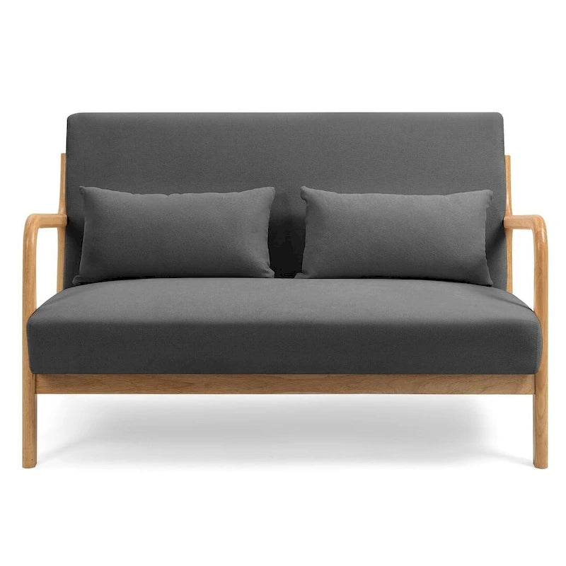 Canapé d'appoint rembourré du milieu du siècle en bois massif pour 2 personnes