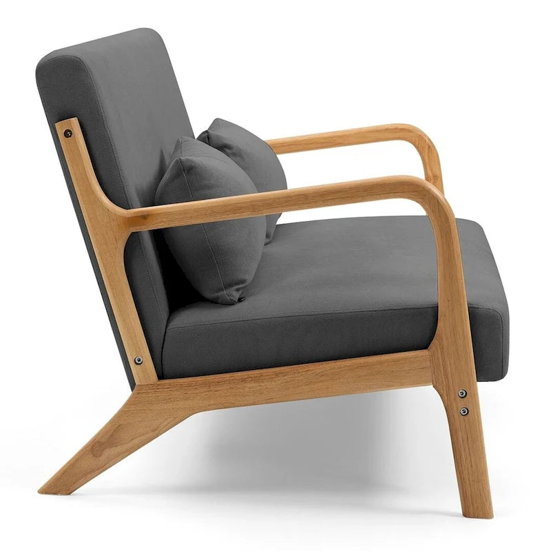 Canapé d'appoint rembourré du milieu du siècle en bois massif pour 2 personnes