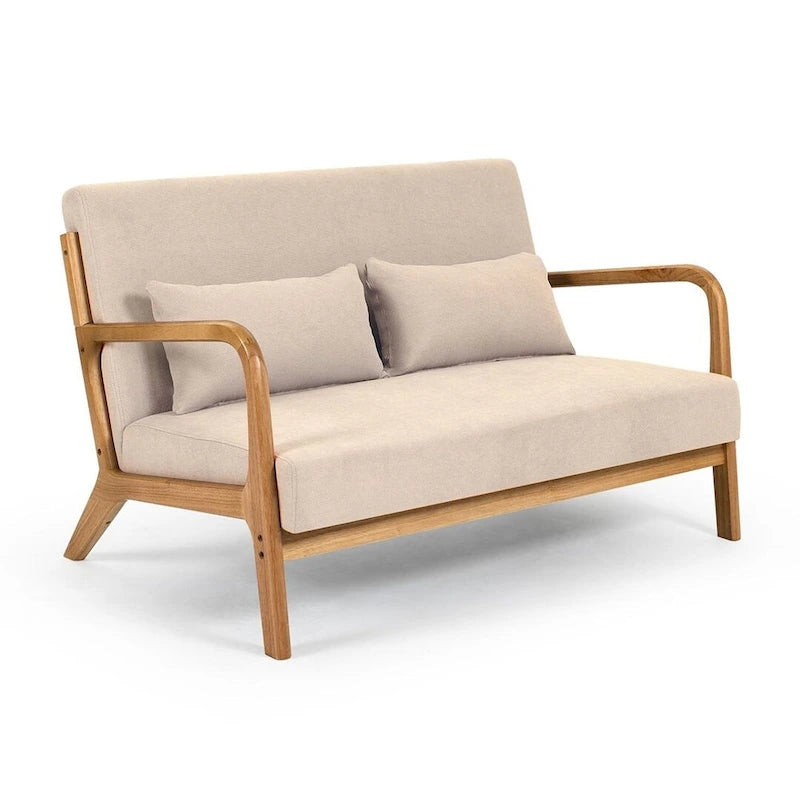 Canapé d'appoint rembourré du milieu du siècle en bois massif pour 2 personnes
