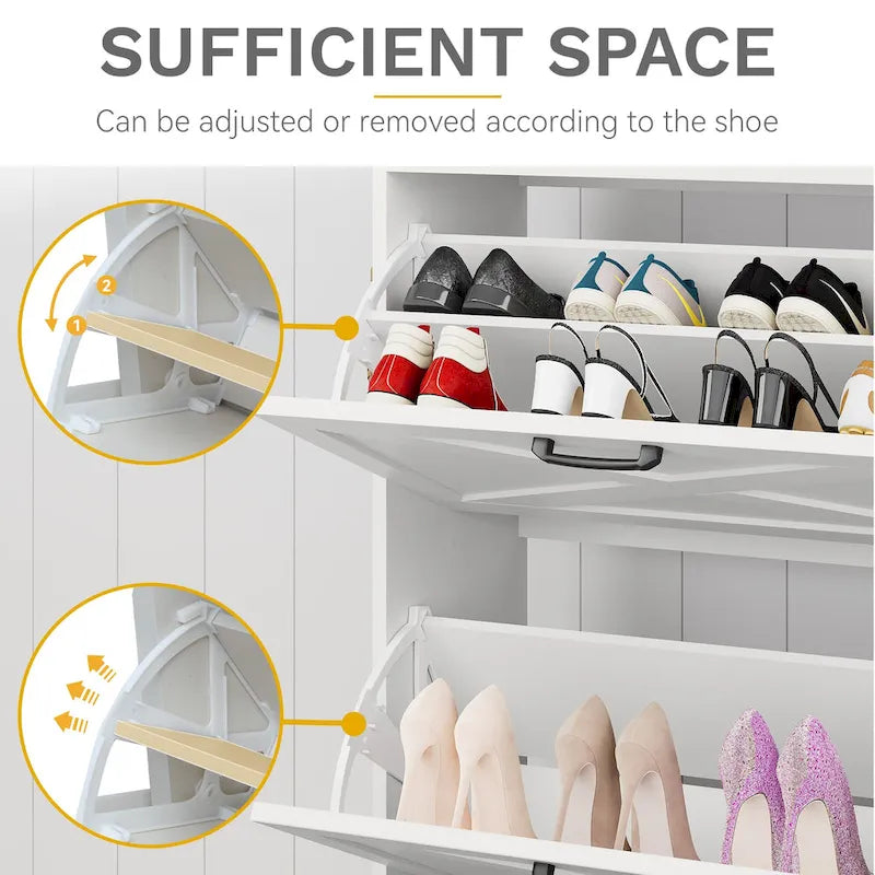 Meuble de rangement pour chaussures de ferme avec banc à chaussures, rangement de chaussures d'entrée avec 2 tiroirs basculants pour 16 paires - 23,9 l x 119,6 L x 104,9 H cm