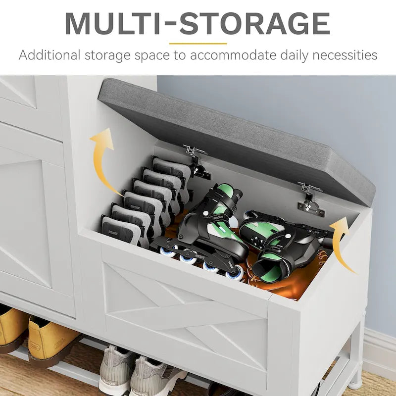 Meuble de rangement pour chaussures de ferme avec banc à chaussures, rangement de chaussures d'entrée avec 2 tiroirs basculants pour 16 paires - 23,9 l x 119,6 L x 104,9 H cm