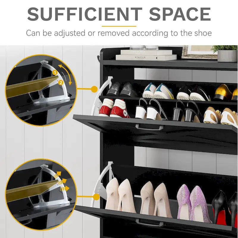 Meuble de rangement pour chaussures de ferme avec banc à chaussures, rangement de chaussures d'entrée avec 2 tiroirs basculants pour 16 paires - 23,9 l x 119,6 L x 104,9 H cm