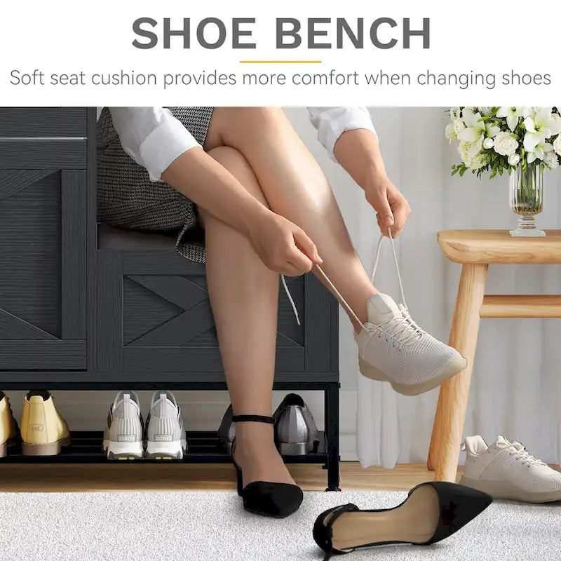 Meuble de rangement pour chaussures de ferme avec banc à chaussures, rangement de chaussures d'entrée avec 2 tiroirs basculants pour 16 paires - 23,9 l x 119,6 L x 104,9 H cm