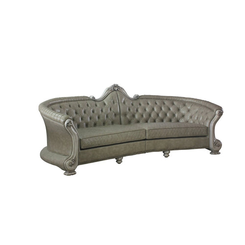 Canapé 113" en simili cuir avec coussins décoratifs et pieds blancs