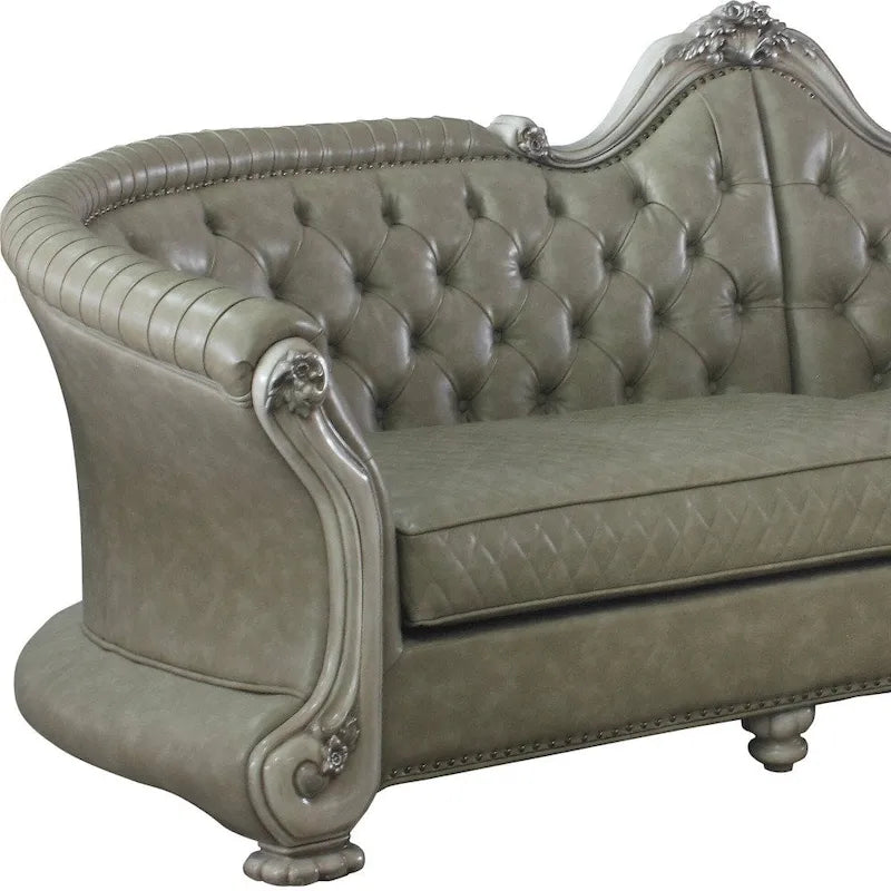 Canapé 113" en simili cuir avec coussins décoratifs et pieds blancs