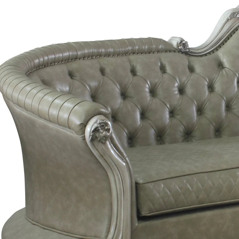 Canapé 113" en simili cuir avec coussins décoratifs et pieds blancs
