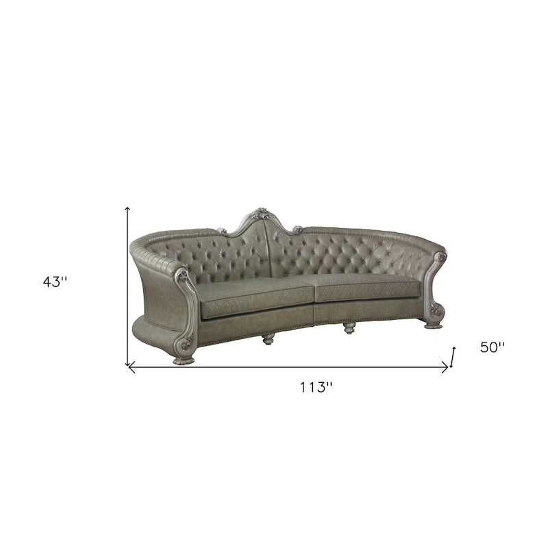 Canapé 113" en simili cuir avec coussins décoratifs et pieds blancs