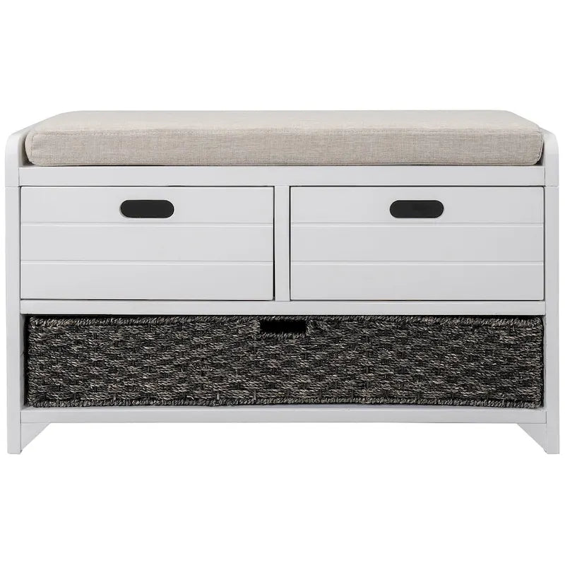 Banc de rangement en bois massif à 3 tiroirs
