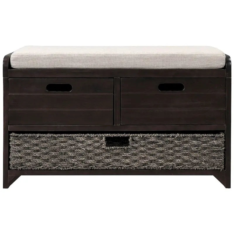 Banc de rangement en bois massif à 3 tiroirs