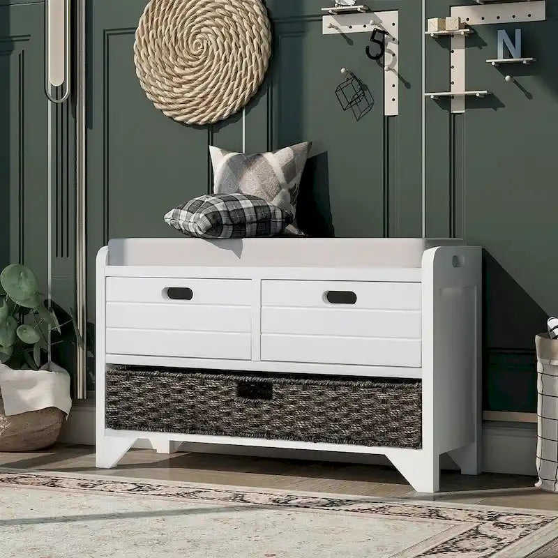 Banc de rangement en bois massif à 3 tiroirs