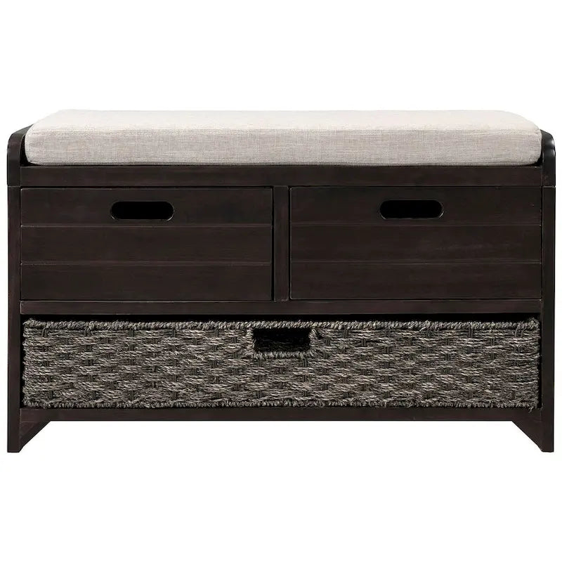 Banc de rangement en bois massif à 3 tiroirs