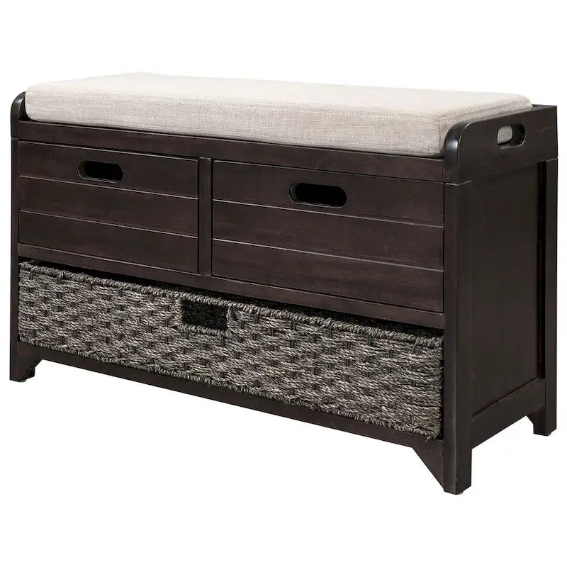 Banc de rangement en bois massif à 3 tiroirs