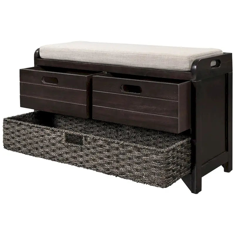 Banc de rangement en bois massif à 3 tiroirs