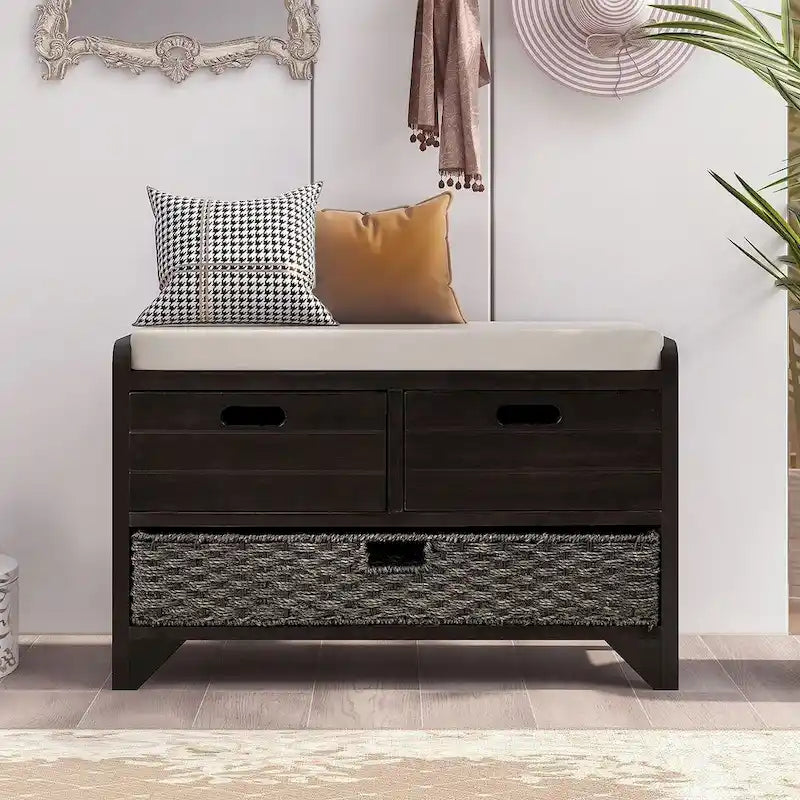 Banc de rangement en bois massif à 3 tiroirs