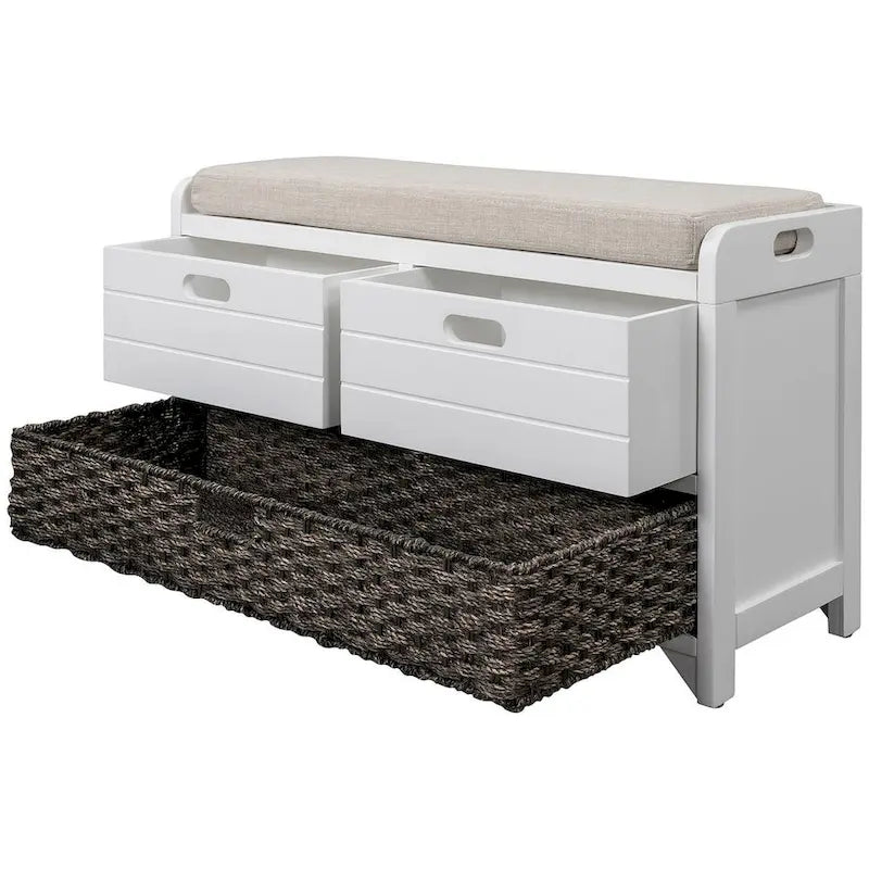 Banc de rangement en bois massif à 3 tiroirs
