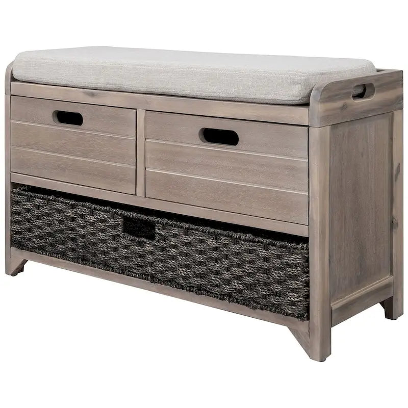 Banc de rangement en bois massif à 3 tiroirs
